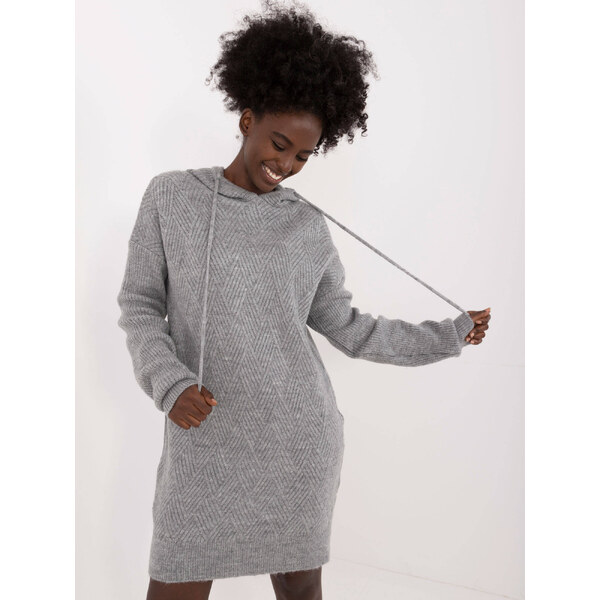 Factory Price Šedé pletené šaty s kapucňou (0582) 57027026