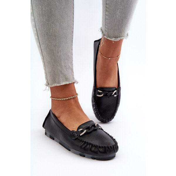 Kesi Dámske kožené mokasíny s ozdobou, čierne S.Barski 57058372