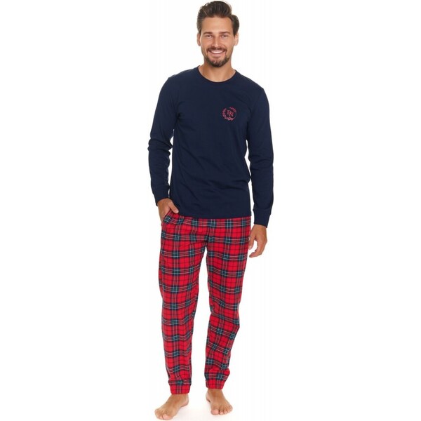 Tmavomodré pánske pyžamo s károvanými nohavicami Doctor Nap PMB.7128 66930459