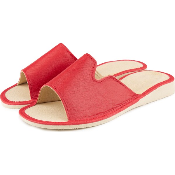 Vlnka Dámske letné kožené papuče bez špičky Darla červená veľkosti 57264706