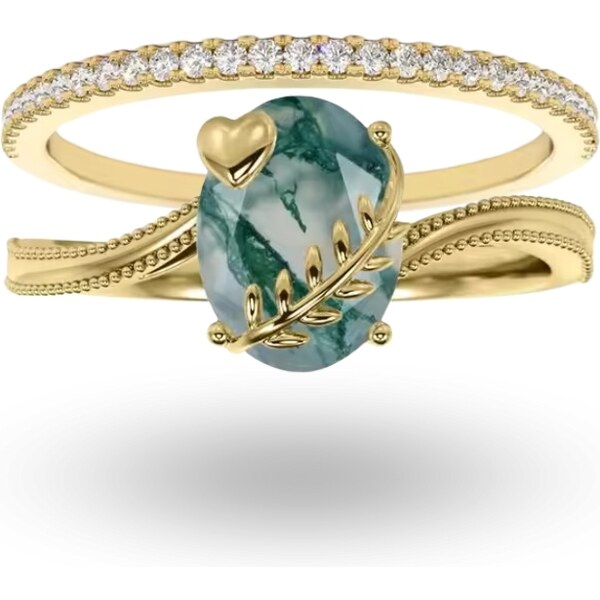 MAJYA Strieborný set prsteňov CAMERON pozlátený s machovým achátom 64582079