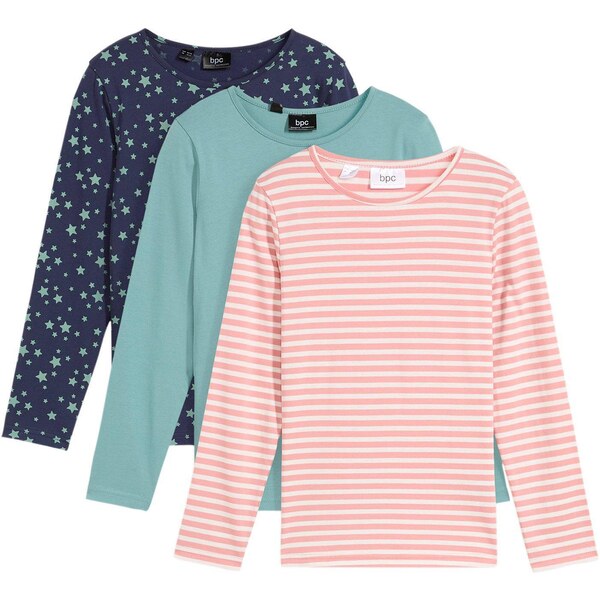 bonprix Tričko s dlhým rukávom z bio bavlny (3 ks), farba modrá 57185763