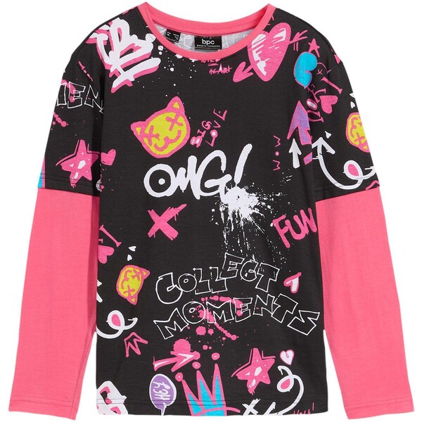 bonprix Tričko, vrstvený vzhľad, z bio bavlny, farba čierna 57185797