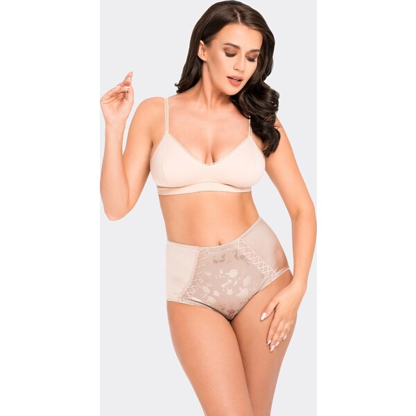 Lesklé béžové nohavičky s vysokým pásom Babell BBL 198 S-2XL 57187361