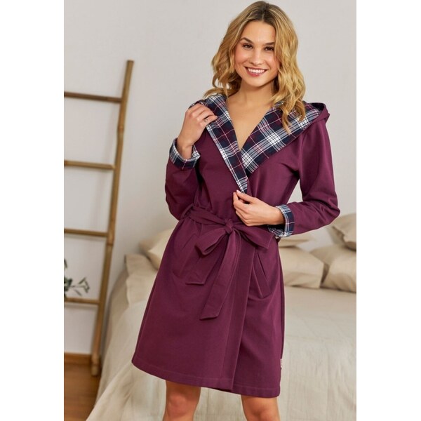 Fuchsiový dámsky župan s kapucňou Doctor Nap SWW.7106.BURGUNDY 57187433