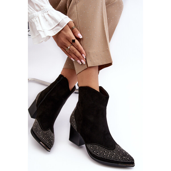 Boto Dámske členkové čižmy na podpätku s ozdobami 65391409