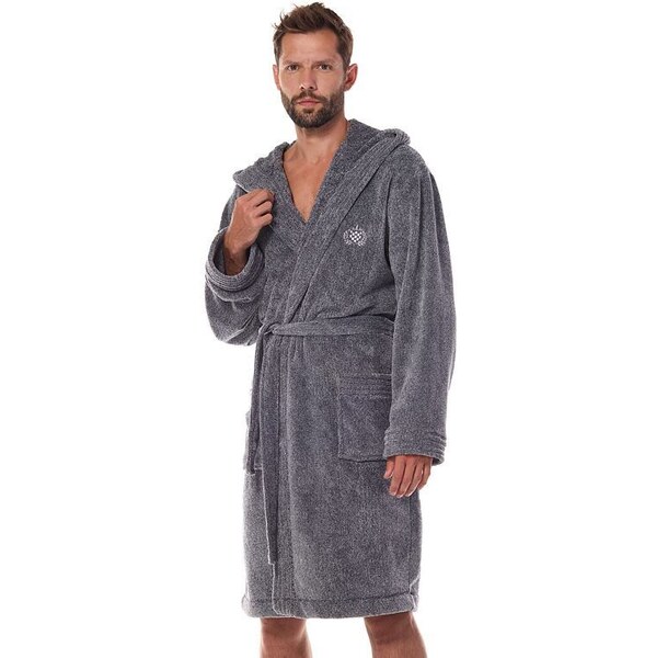 L&L Pánsky župan Master sivý s vyšívaným znakom 57356607