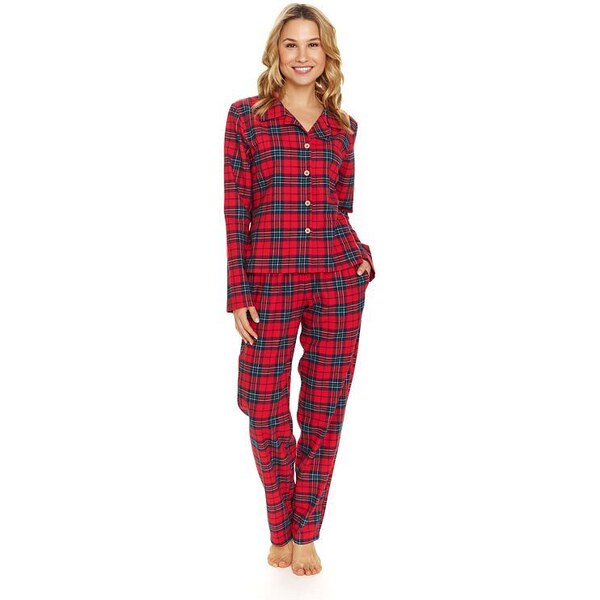 DN Nightwear Dámske flanelové pyžamo Simona červené kockované 57356610