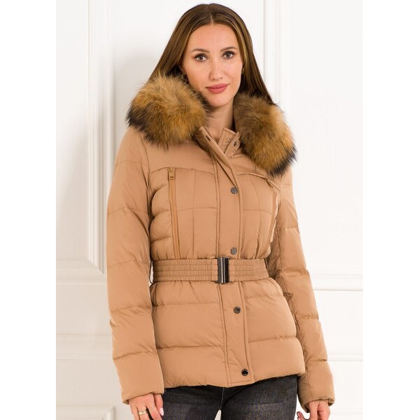 Due Linee Dámska zimná bunda s opaskom a pravým medvedíkom čistý 27542029