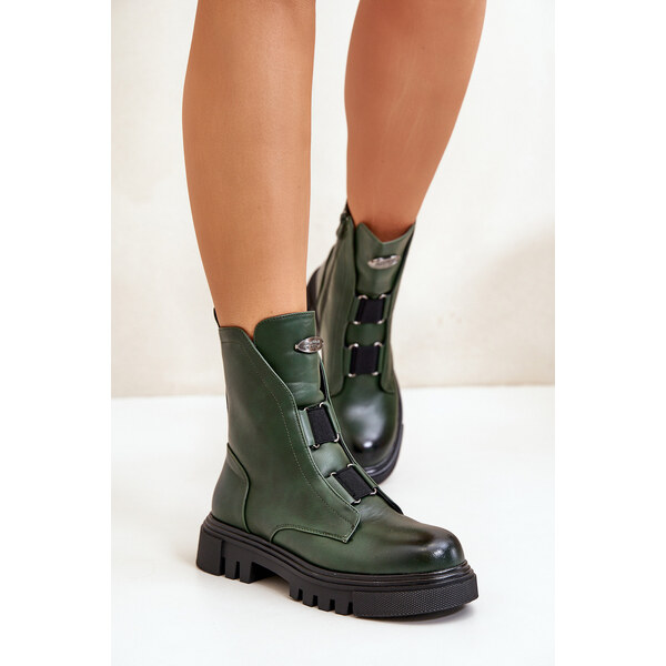 Boto Zateplené dámske pracovné čižmy na zips z eko kože zelené Mailyra 57539060