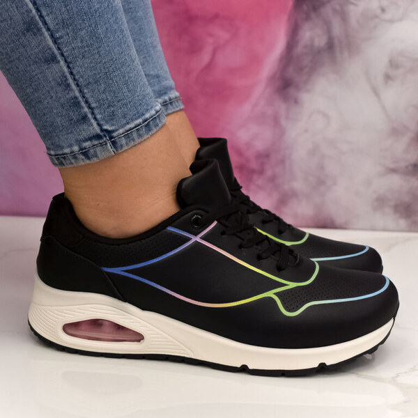 WDE Dámske čierne tenisky s farebnou aplikáciou LUSY 57314457