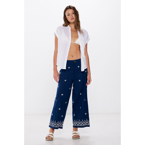 SPRINGFIELD Dámske vyšívané ľanovo/bavnené nohavice 57320003