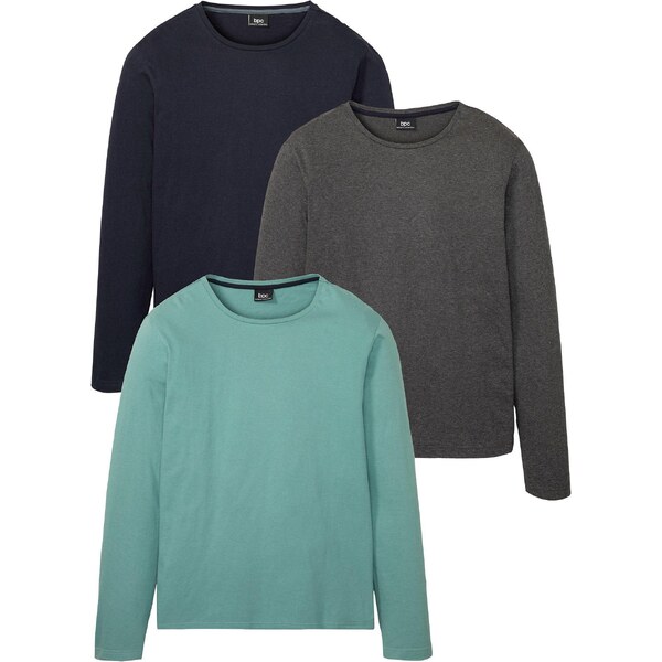 bonprix Tričko s dlhým rukávom (3 ks), farba zelená 44983794