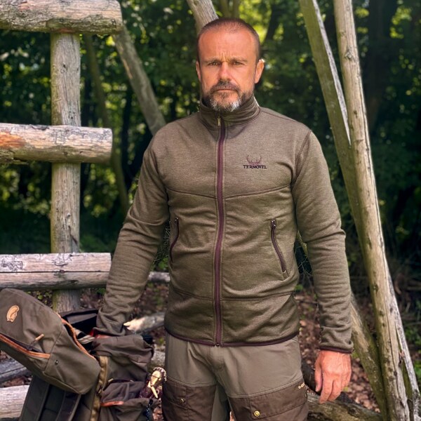 TERMOVEL Pánska poľovnícka khaki mikina na zips 57341276