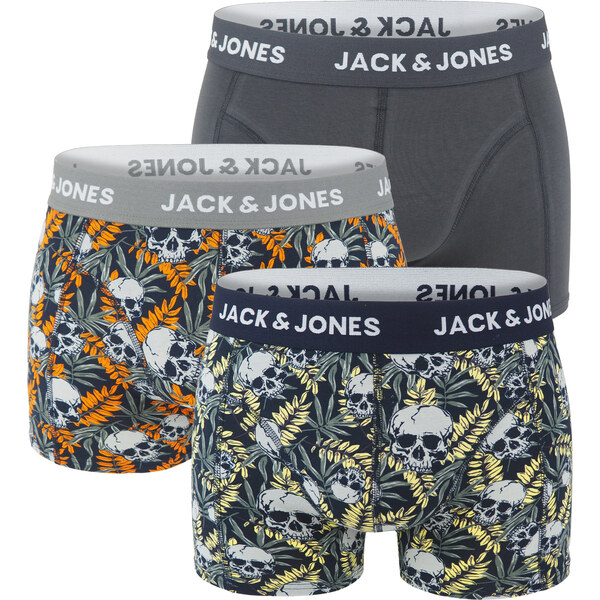 JACK & JONES - boxerky 3PACK Jachugo skulls night sky & castor gray - 57360052