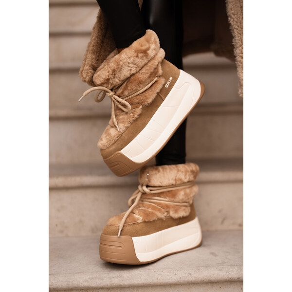 BIG STAR SHOES Kožené Dámske Snehové Topánky Na Hrubej Podešvi S 57600167