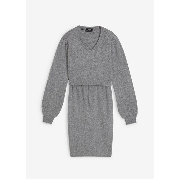 bonprix 2-dielna materská pletená súprava, pulóver a sukňa, farba šedá 57402465