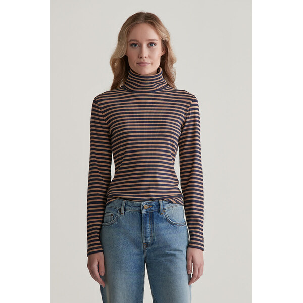 ROLÁK GANT SLIM STRIPED RIB TURTLENECK CARAMEL BEIGE 57453072