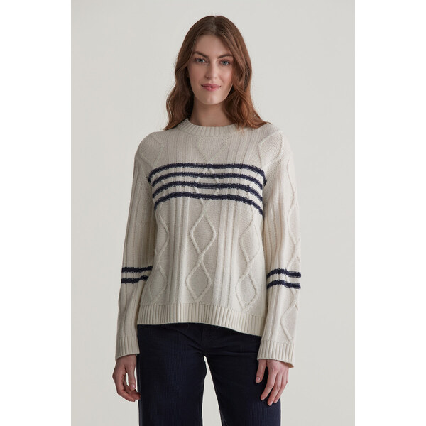 ROLÁK GANT CONTRAST STRIPE CABLE KNIT CREAM 57453092