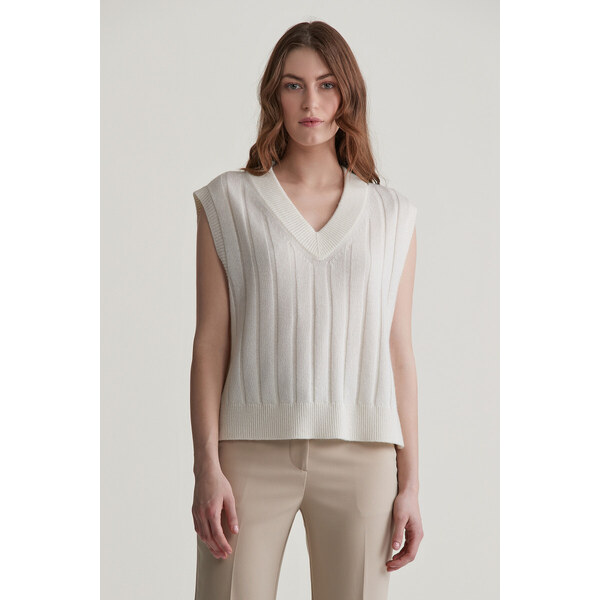 VESTA GANT WIDE RIBBED WOOL V-NECK VEST CREAM 57453093