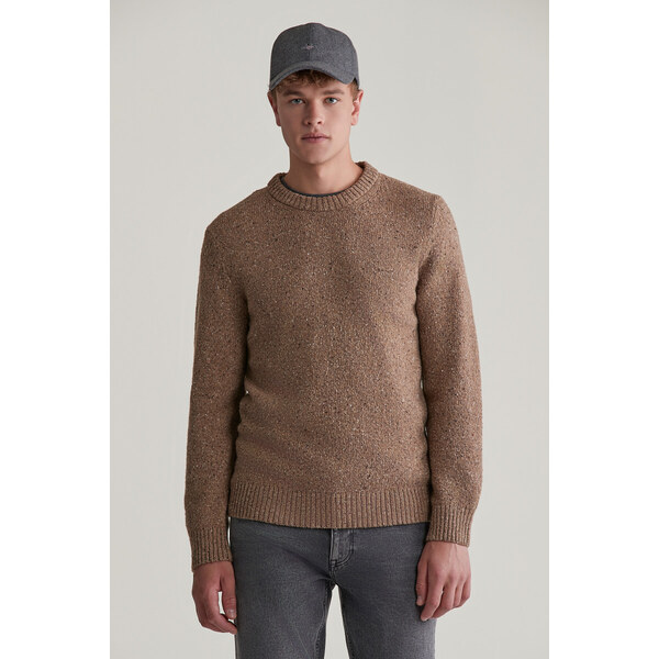 SVETER GANT NEPS WOOL C-NECK LT BROWN MELANGE 57453148