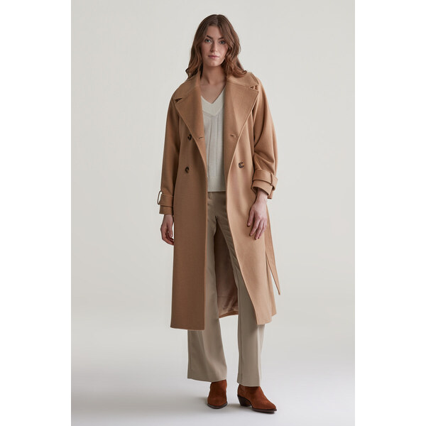 KABÁT GANT WOOL TRENCH COAT CARAMEL BEIGE 57453082