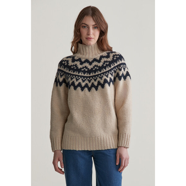 SVETER GANT FAIR ISLE STAND COLLAR CREAM 57453095