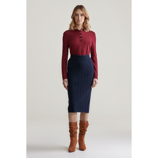 SUKŇA GANT WIDE RIBBED WOOL SKIRT EVENING BLUE 57512086