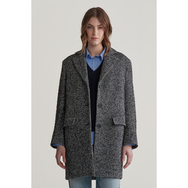 KABÁT GANT HERITAGE HERRINGBONE COAT BLACK 57512087