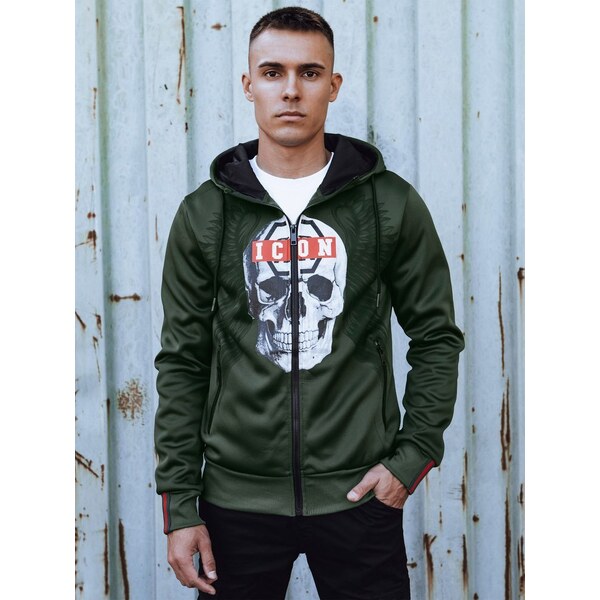 Dstreet Originálna zelená mikina s potlačou ICON na zips 57529128