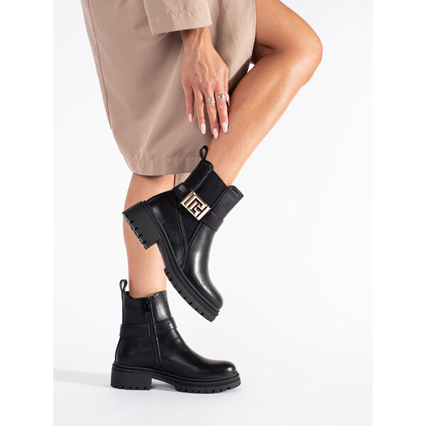 SEASTAR Black classic ankle boots with a decorative belt 57614581