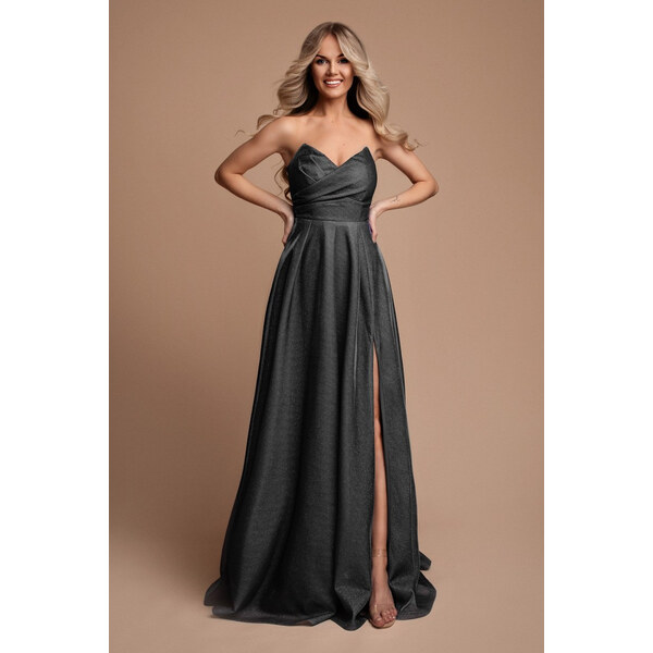 miadresses.sk Čierne trblietavé šaty s rozparkom 57629755