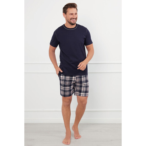 Italian Fashion Pánske bavlnené pyžamo krátke Edwin tmavomodré, Farba 57643753