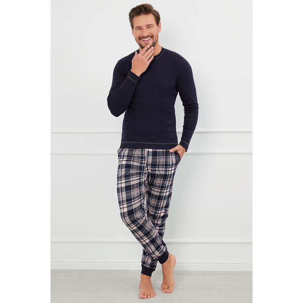 Italian Fashion Pánske bavlnené pyžamo Brit tmavomodré, Farba 57643754