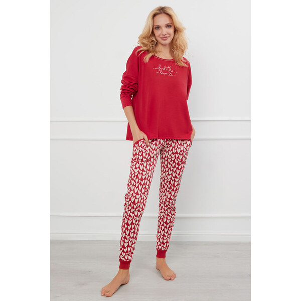 Italian Fashion Dámske bavlnené pyžamo so srdiečkami Evora červené , 57643739
