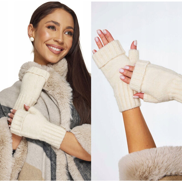 Fashionweek Teplé pletené rukavice s prímesou vlny MITENKI KARR019 48752217