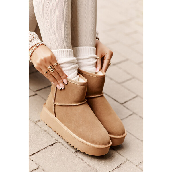 Boto Leather suede snow boots on a platform above the ankles Camel 58357257