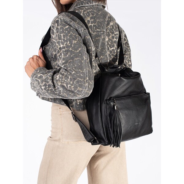 Shelvt Black womens backpack bag with tassels 57794812