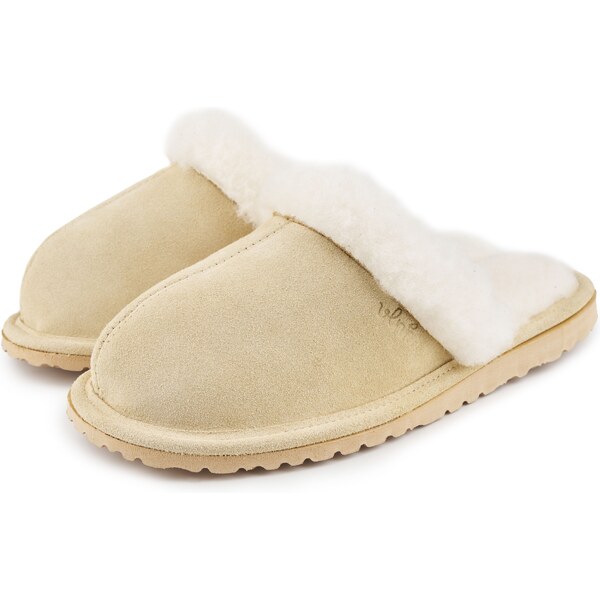 Vlnka Dámske kožené papuče s ovčou vlnou Marie béžová veľkosti obuvi - 57932243