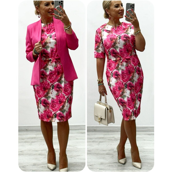 (veľ. 40) Pružné šaty s ružami ružovo-biele 54605494