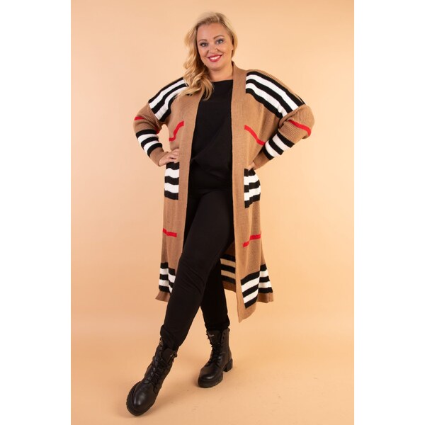 Dlhý kardigán s pruhmi hnedý 57806609