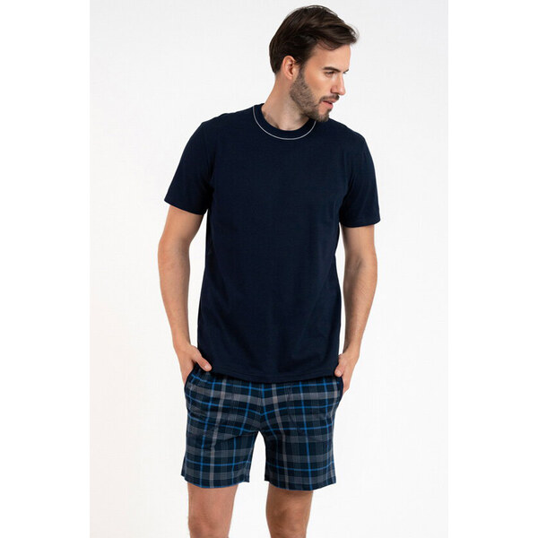 Italian Fashion Pánske bavlnené pyžamo krátke Ruben tmavomodré, Farba 46850915