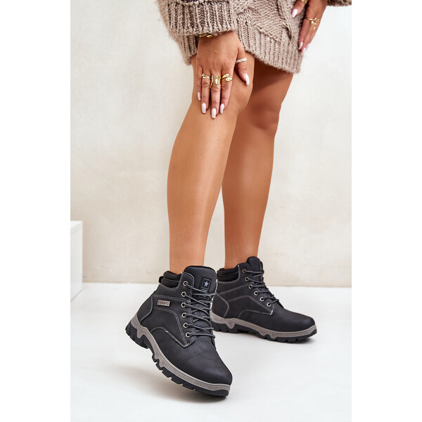 EVENTO Buty Trekkingowe Męskie Ocieplane Z Eko Skóry Granatowe Neramia 66660846