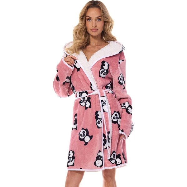 L&L Dámsky huňatý župan Sara ružový panda 58008116