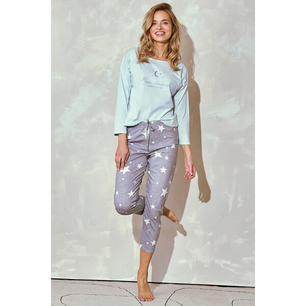 Taro Dámske bavlnené pyžamo 3/4 s hviezdami Brigitte mätové, Farba 57841777