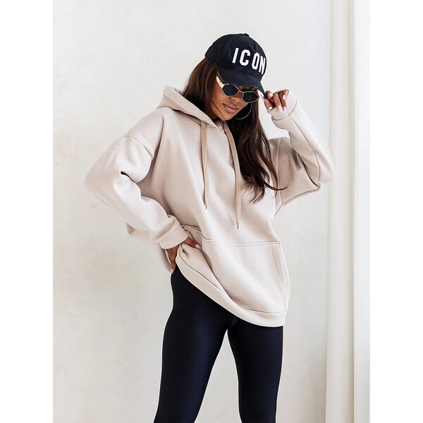 Moon Béžová hrubšia dámska mikina s klokankou (82131) 66938967