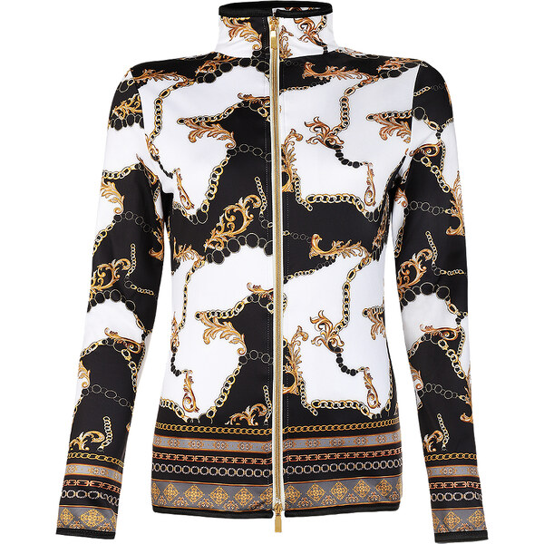 TERMOVEL Dámska bielo-čierna luxusná celozapínacia mikina so vzormi 57869266