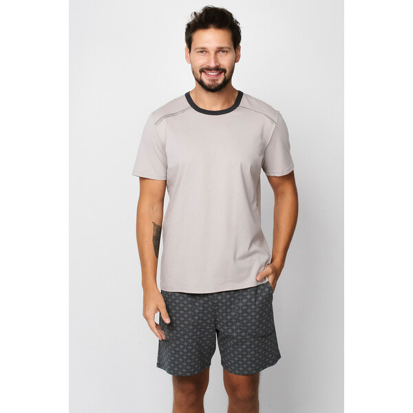 Italian Fashion Pánske bavlnené pyžamo krátke Abel béžové, Farba 57870626