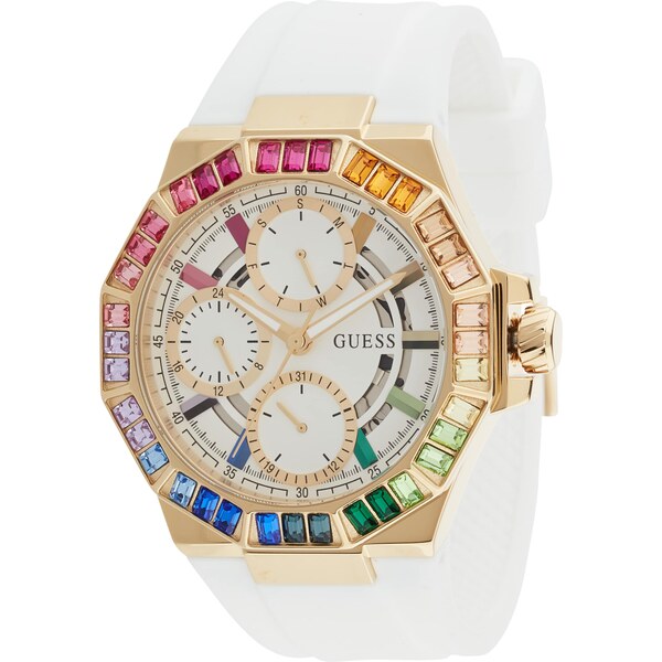 GUESS Analógové hodinky kobaltovomodrá / zlatá / orgovánová / biela 57874538