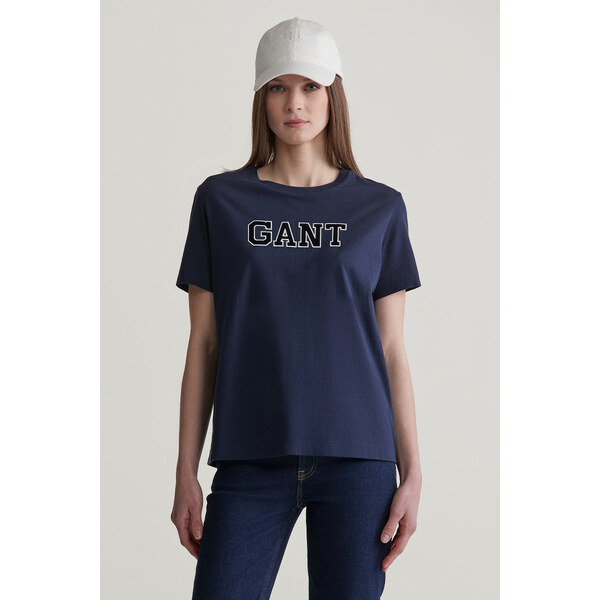 TRIČKO GANT REG VELOUR APPLIQUE T-SHIRT EVENING BLUE 57872687
